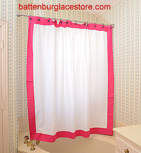 Hemstitch Shower Curtain Fuchsia Rose Pink border - Click Image to Close